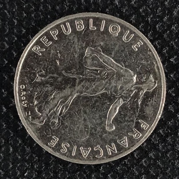 Back side of France 1/2 Franc 1997 coin