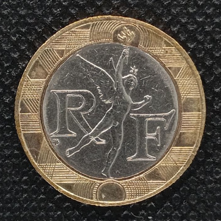 Back side of France 10 Franks 1989 coin