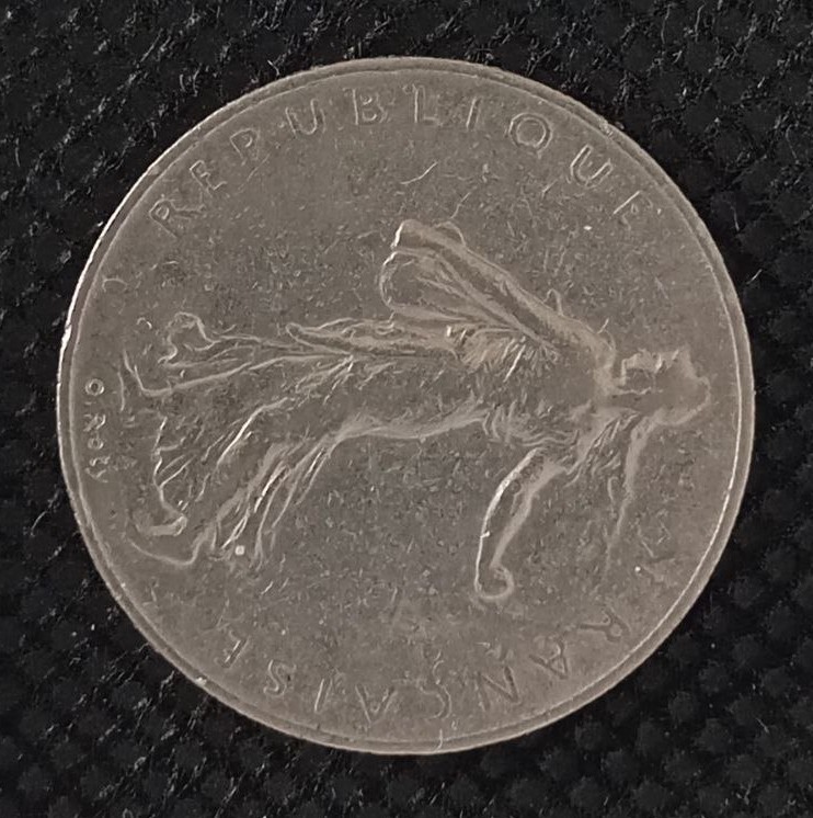 Front side of France 1 Frank 1960 coin