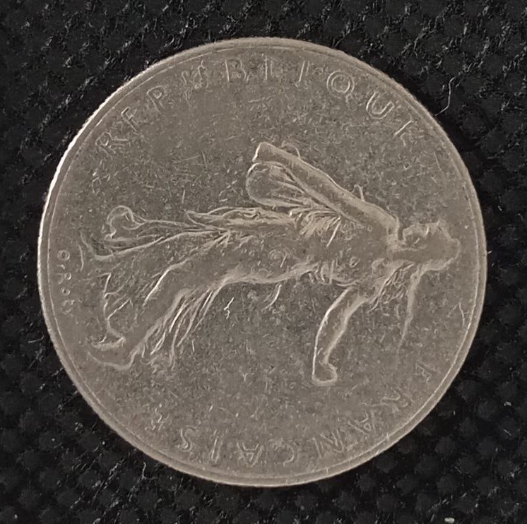 Front side of France 1 Frank 1960 coin