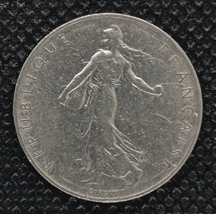 Front side of France 1 Frank 1960 coin