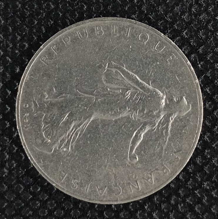 Back side of France 1 Frank 1960 coin