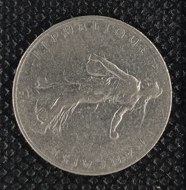 Back side of France 1 Frank 1960 coin