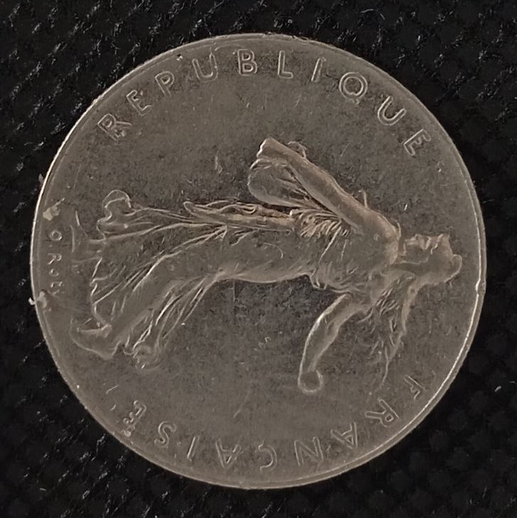 Front side of France 1 Frank 1975 coin