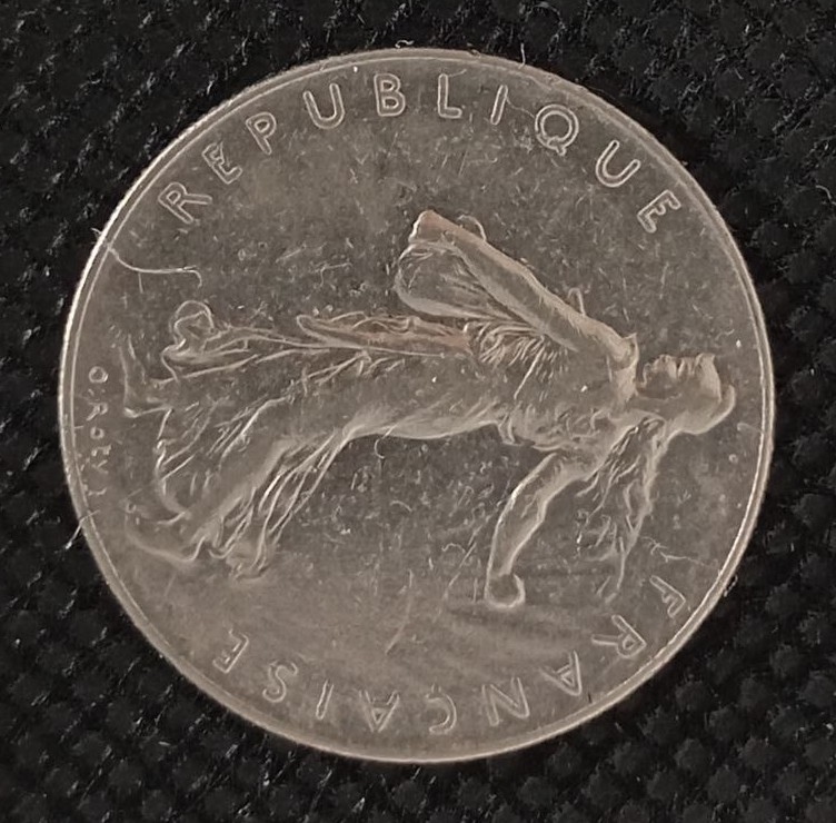 Front side of France 1 Frank 1985 coin