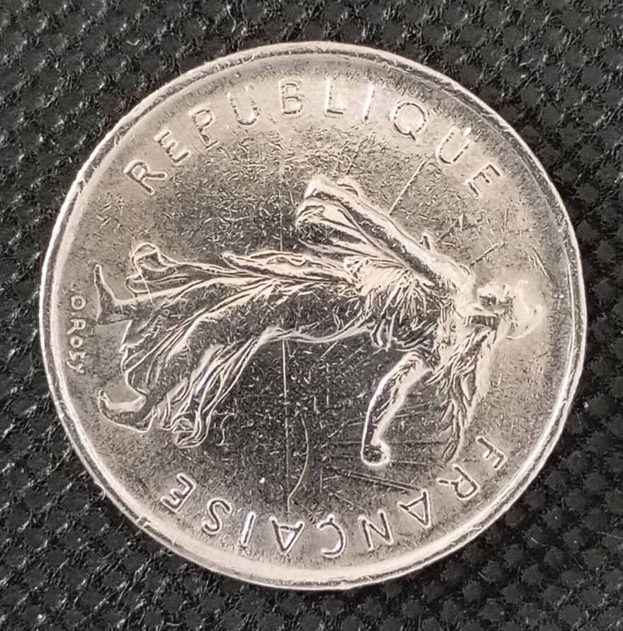 Front side of France 5 Franks 1971 coin