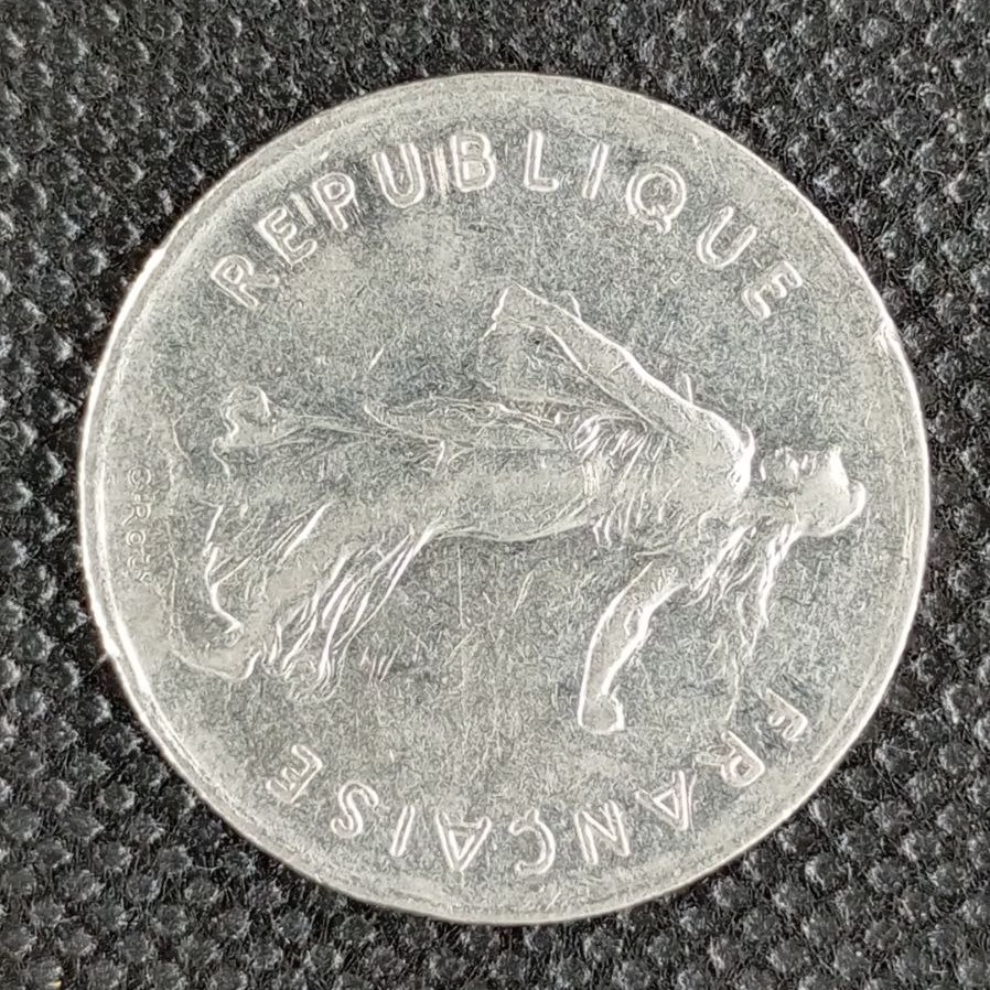 Back side of France 5 Franks 1972 coin