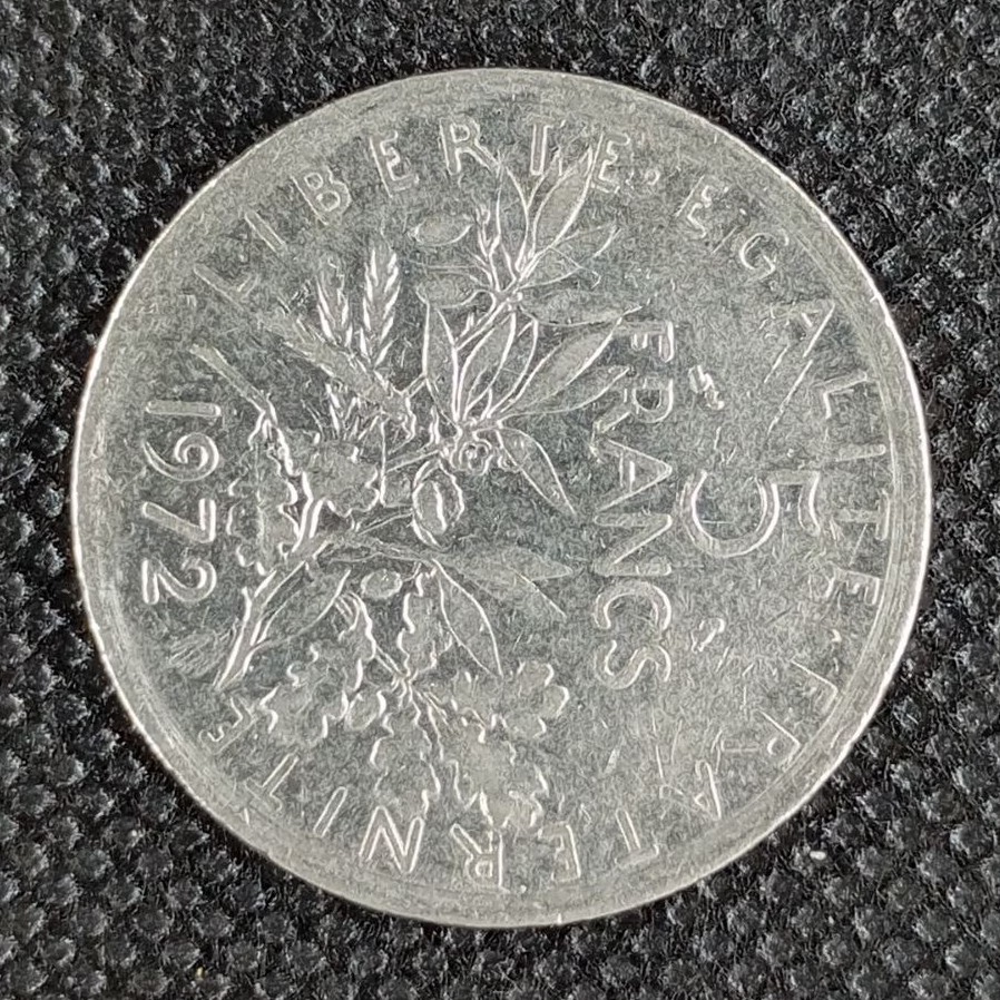 Additional view 2 of France 5 Franks 1972 coin