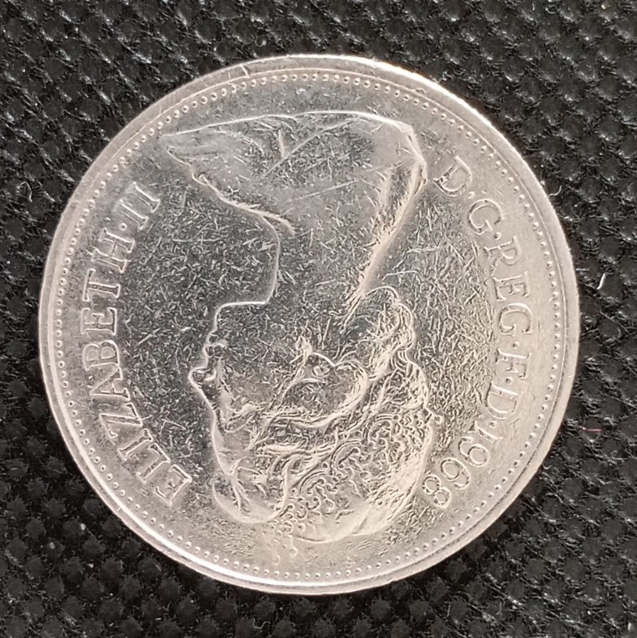 Front side of Great Britain 10 Pence 1968 coin