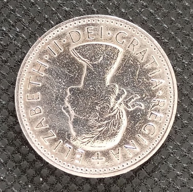 Front side of Great Britain 1 Shilling 1956 coin