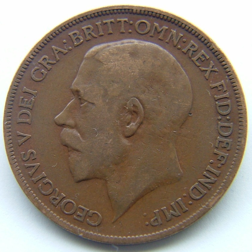 Front side of Great Britain 1 Penny 1921 coin