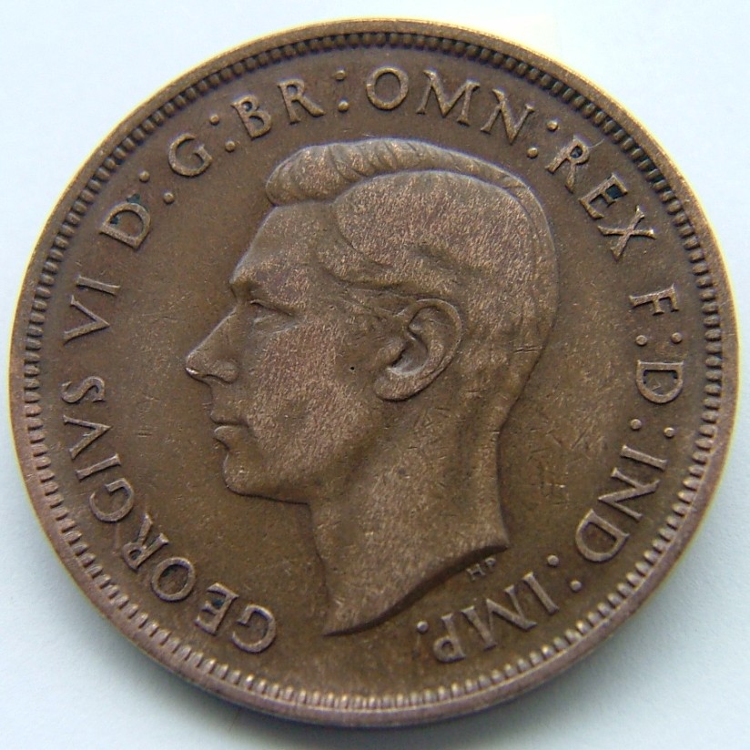 Front side of Great Britain 1 Penny 1937 coin