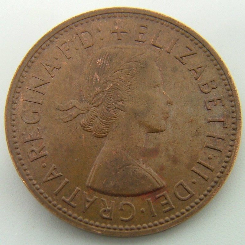 Back side of Great Britain 1 Penny 1962 coin