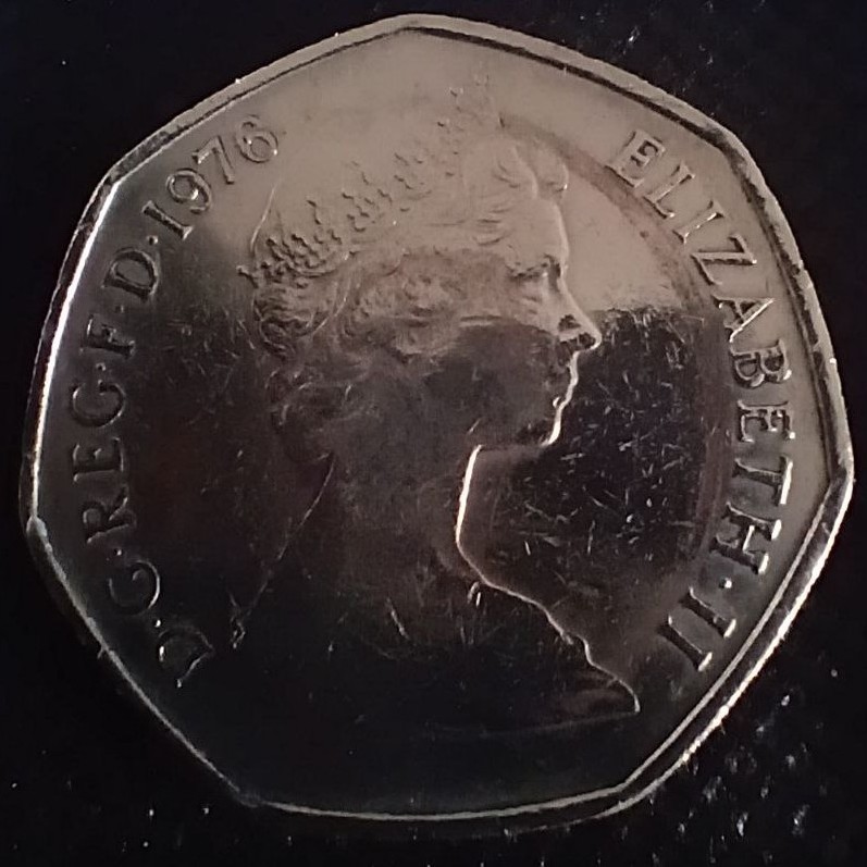 Back side of Great Britain 50 Pence 1976 coin