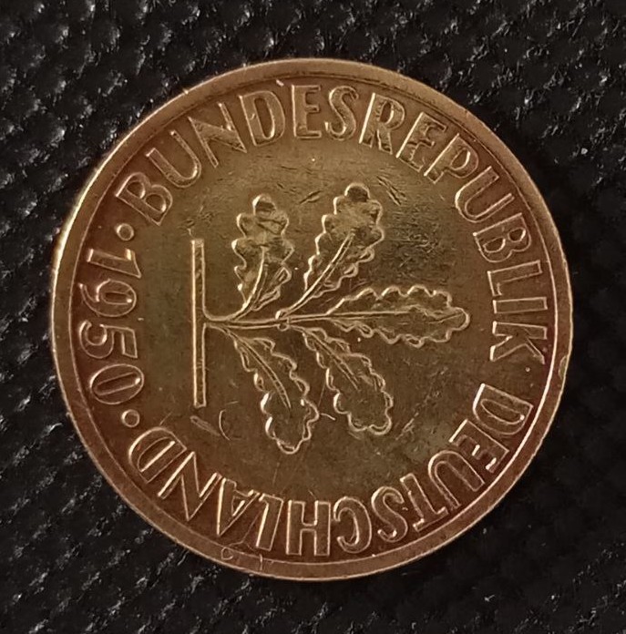 Front side of Germany, Federal Republic 10 Pfenning "F" 1950 coin