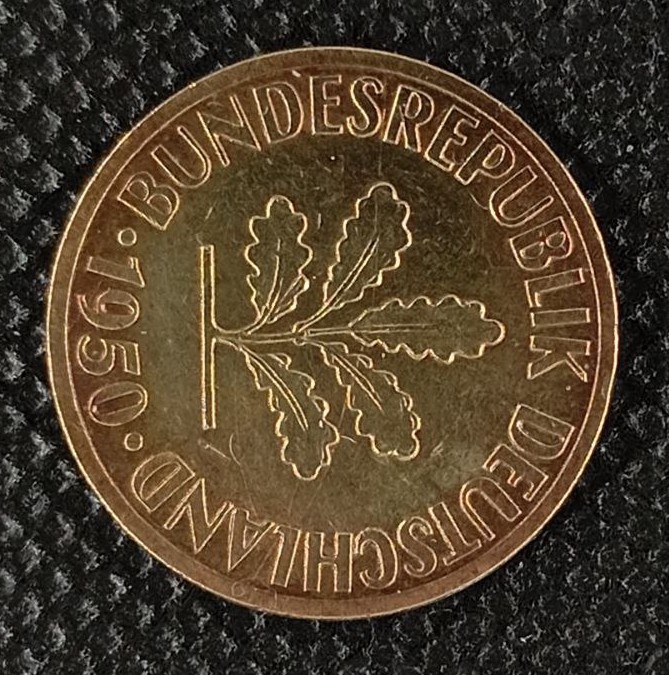 Back side of Germany, Federal Republic 10 Pfenning "F" 1950 coin