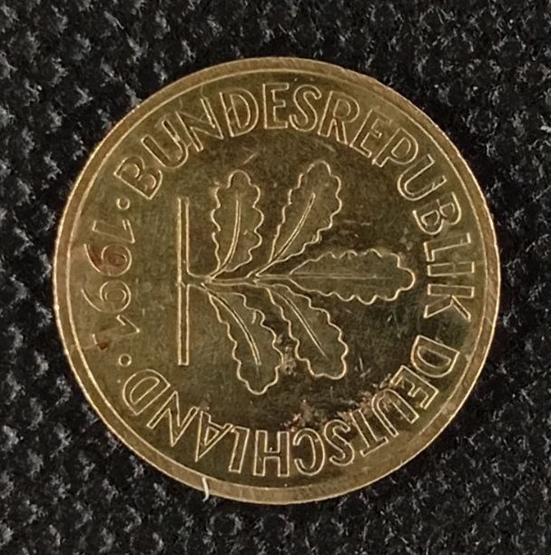 Back side of Germany, Federal Republic 5 Pfenning "J" 1991 coin