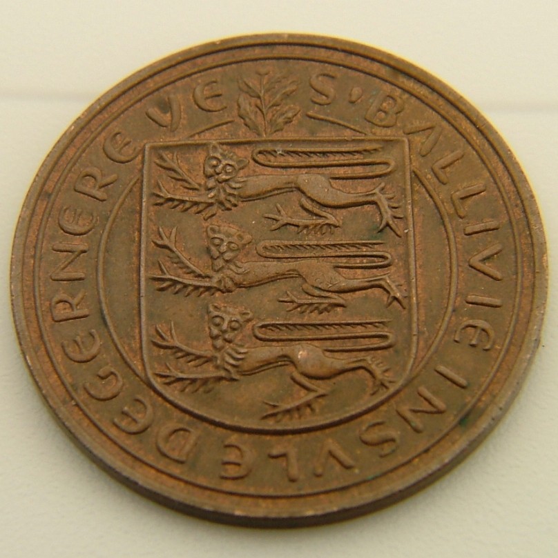 Back side of Guernsey 4 Dubles 1956 coin