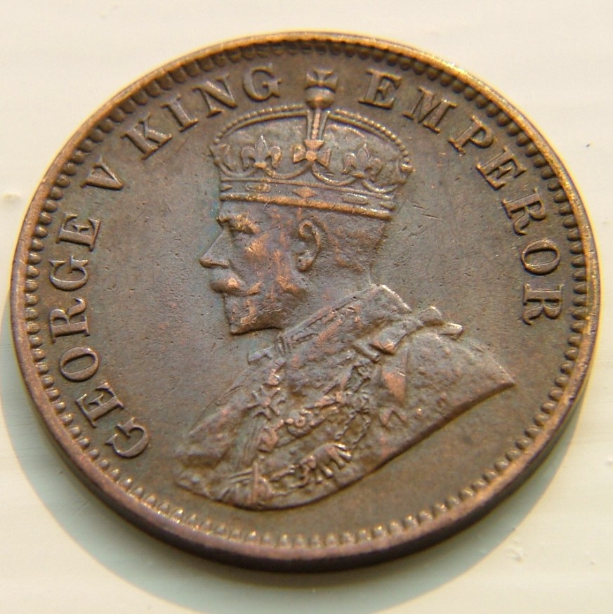 Front side of British India Quarter 1/4 Anna 1913 coin