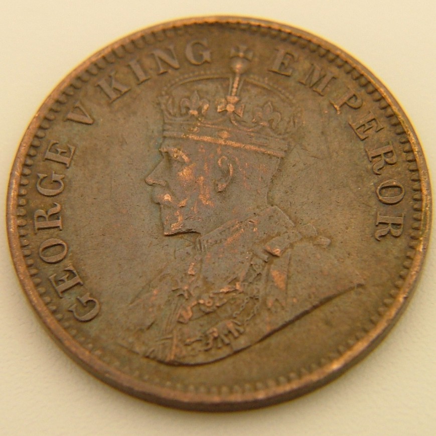 Back side of British India Quarter 1/4 Anna 1913 coin