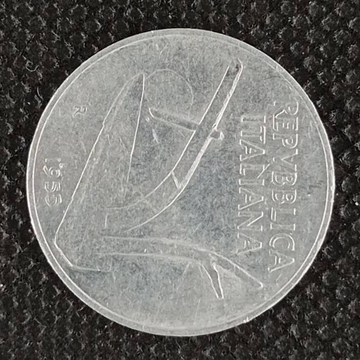 Back side of Italy 10 Lire 1955 coin