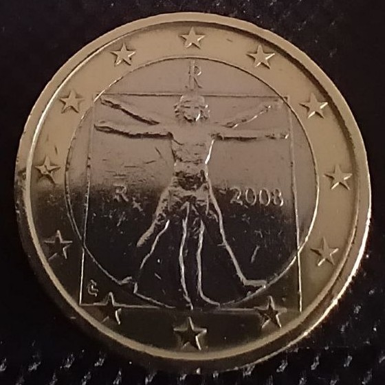 Back side of Italy 1 Euro 2008 coin