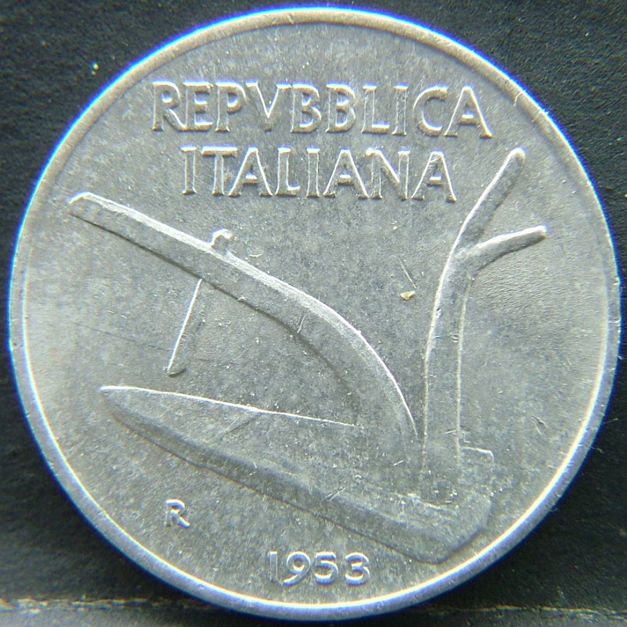 Front side of 🇮🇹 ITALY – Lira of Kings and Republic 10 Lire 1953 coin