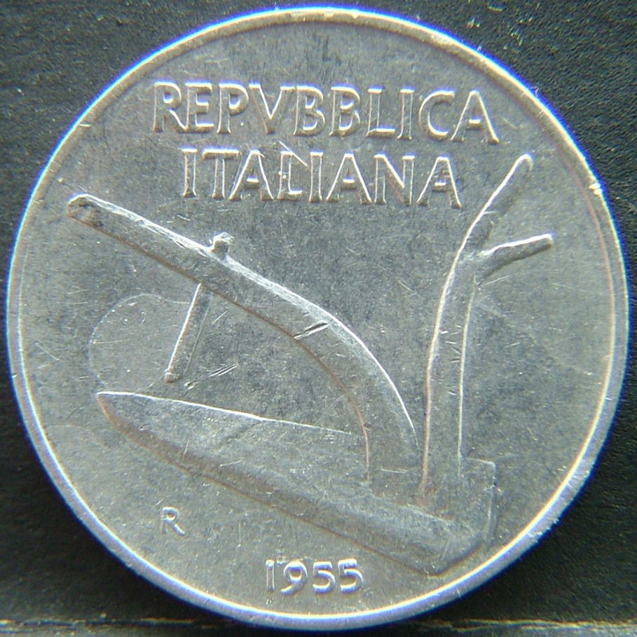 Front side of 🇮🇹 ITALY – Lira of Kings and Republic 10 Lire 1955 coin