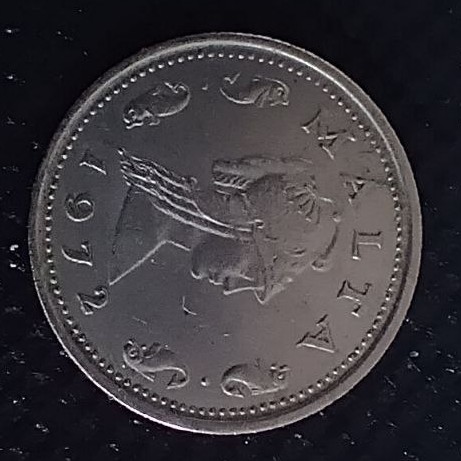 Back side of Malta 2 Cents 1972 coin
