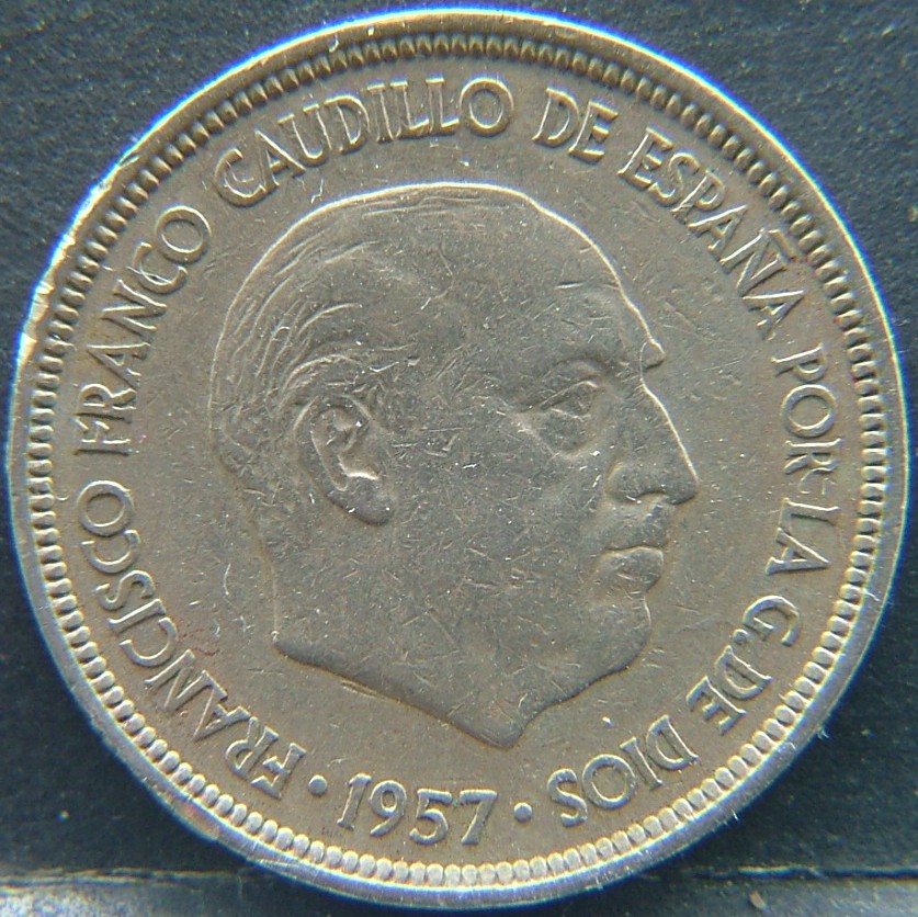 Front side of 🇪🇸 SPAIN – From Peseta to Euro 5 Ptas 1957 coin