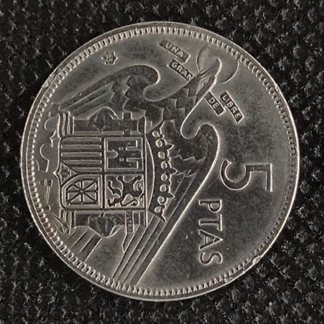 Additional view 2 of Spain 5 Pesetas "65" 1957 coin