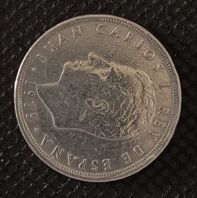 Front side of Spain 5 Pesetas "77" 1975 coin