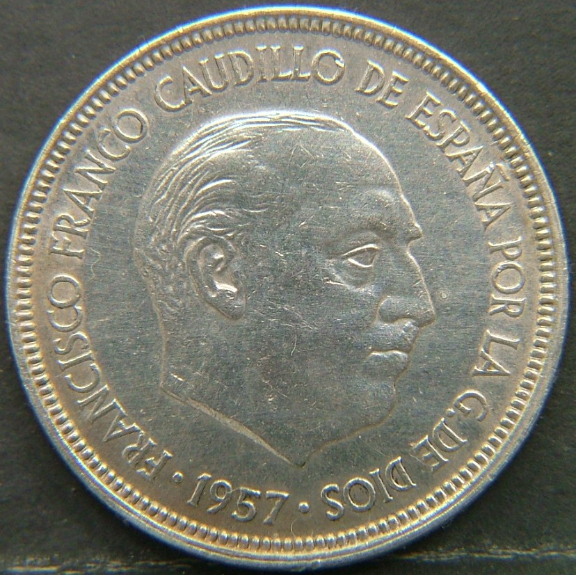 Back side of 🇪🇸 SPAIN – From Peseta to Euro 5 Pesetas "65" 1957 coin
