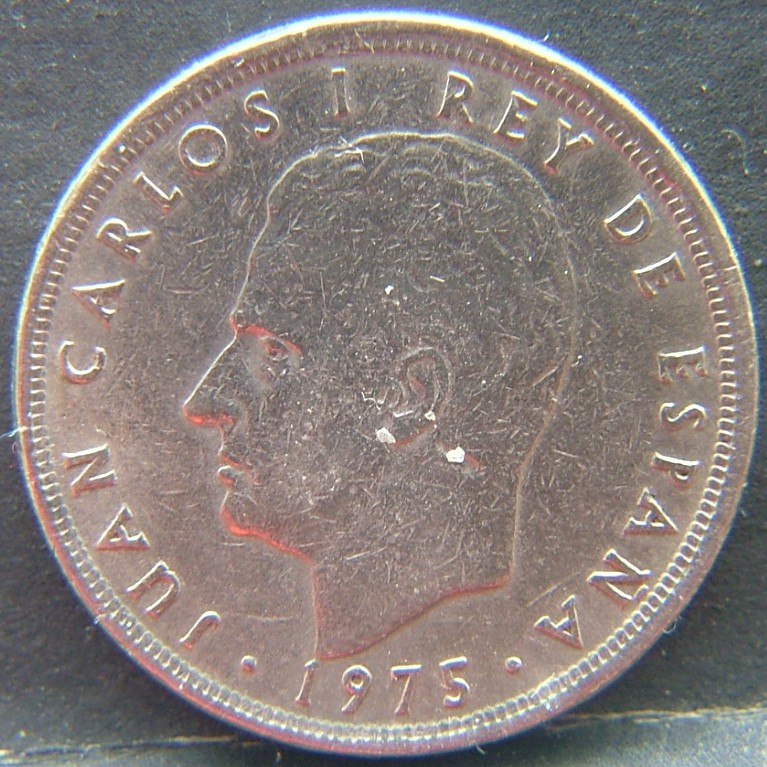 Front side of 🇪🇸 SPAIN – From Peseta to Euro 5 Pesetas "77" 1975 coin