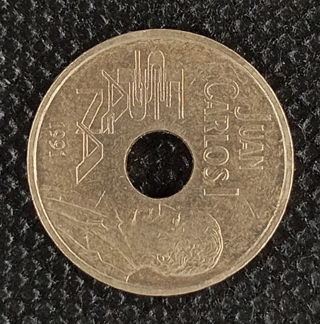 Back side of Spain 25 Pesetas 1991 coin