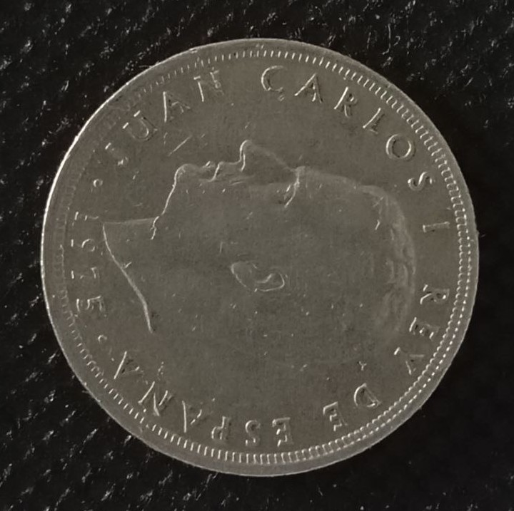 Front side of Spain 5 Pesetas "79" 1975 coin