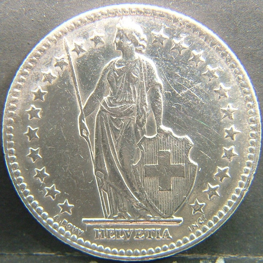 Back side of 🇨🇭 SWITZERLAND – Helvetic Confederation Coinage 2 Francs  1955 object