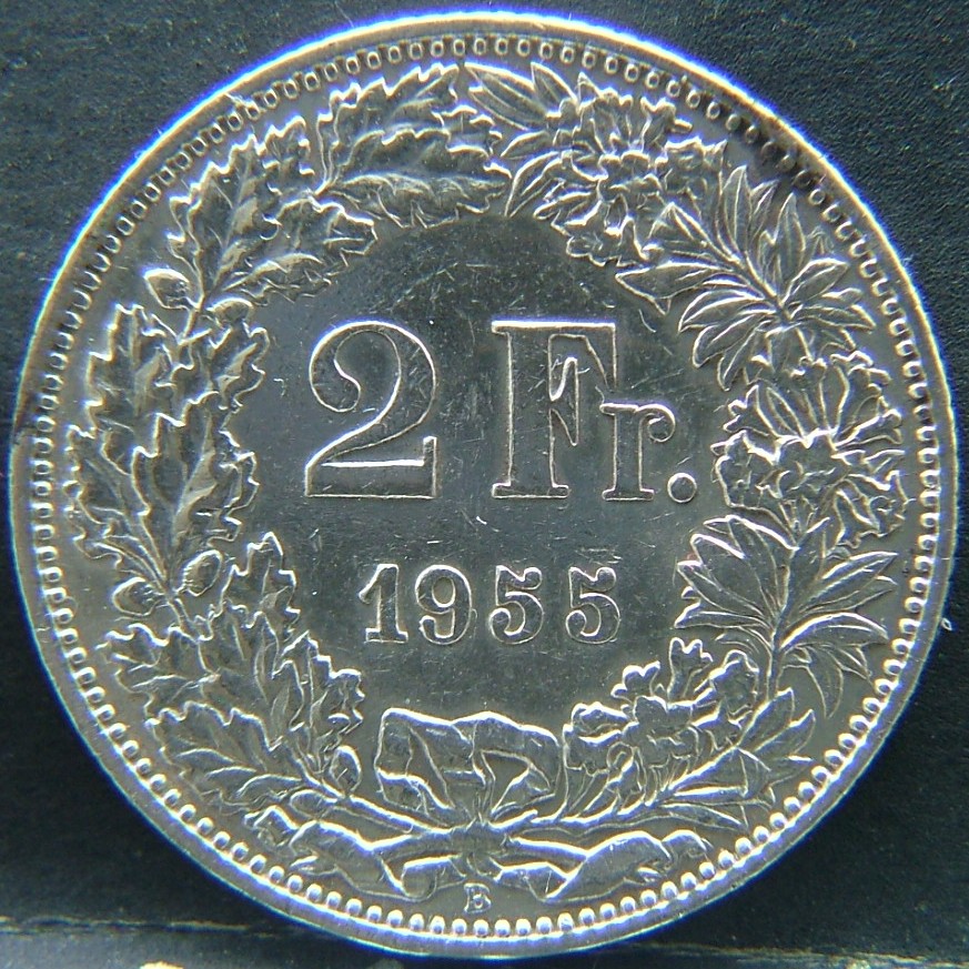Additional view 1 of 🇨🇭 SWITZERLAND – Helvetic Confederation Coinage 2 Francs  1955 object