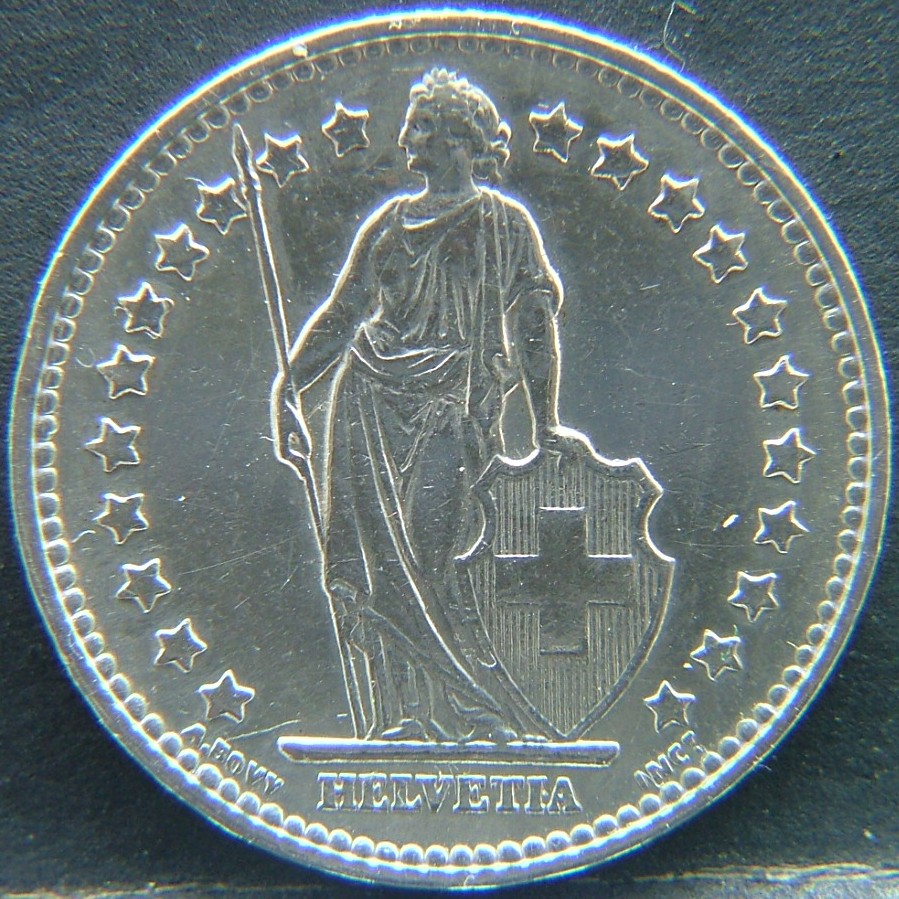 Front side of 🇨🇭 SWITZERLAND – Helvetic Confederation Coinage 1 Franc 1957 coin