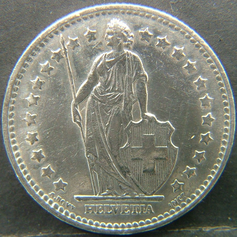 Back side of 🇨🇭 SWITZERLAND – Helvetic Confederation Coinage 1 Franc  1957 object