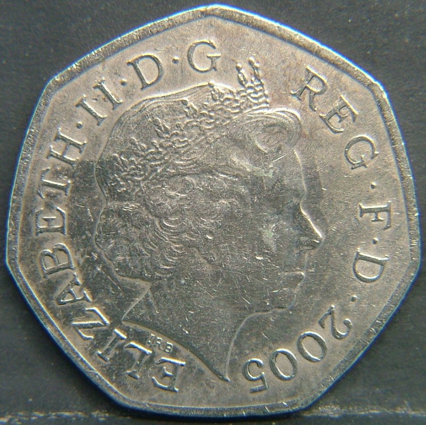 Back side of 🇬🇧 United Kingdom – Monarchs and Milestones 50 Pence  2005 object