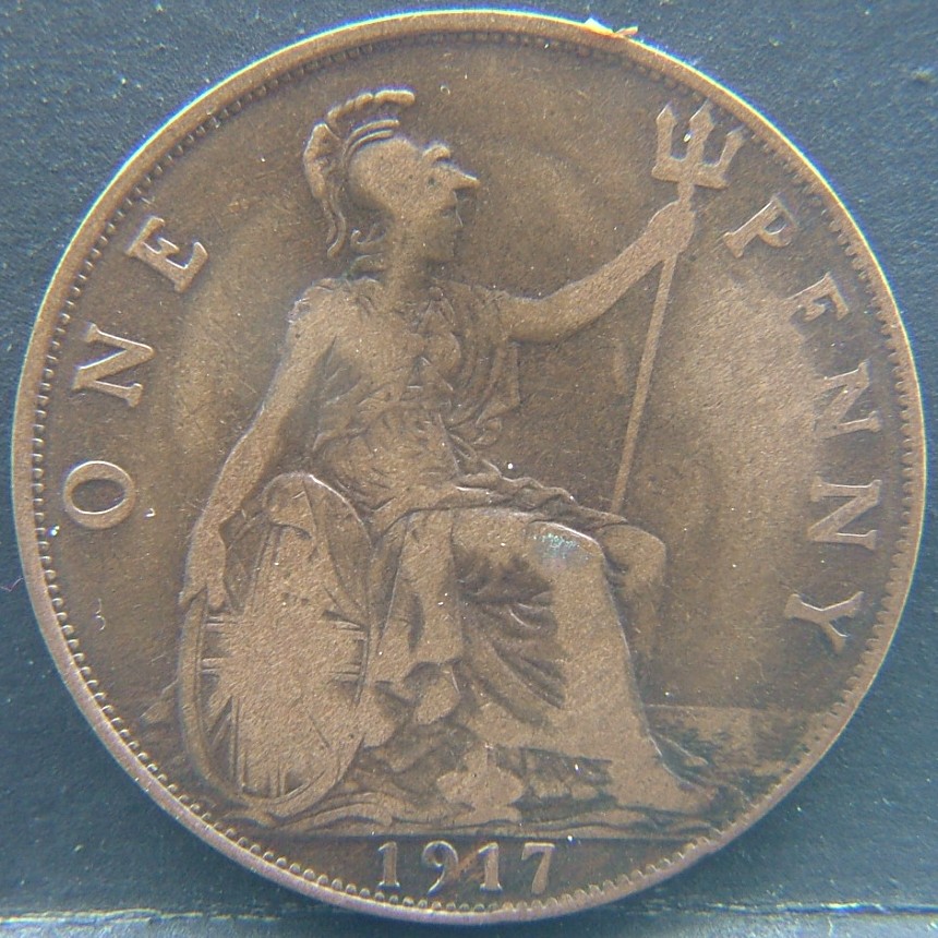Front side of 🇬🇧 United Kingdom – Monarchs and Milestones 1 Penny 1917 coin