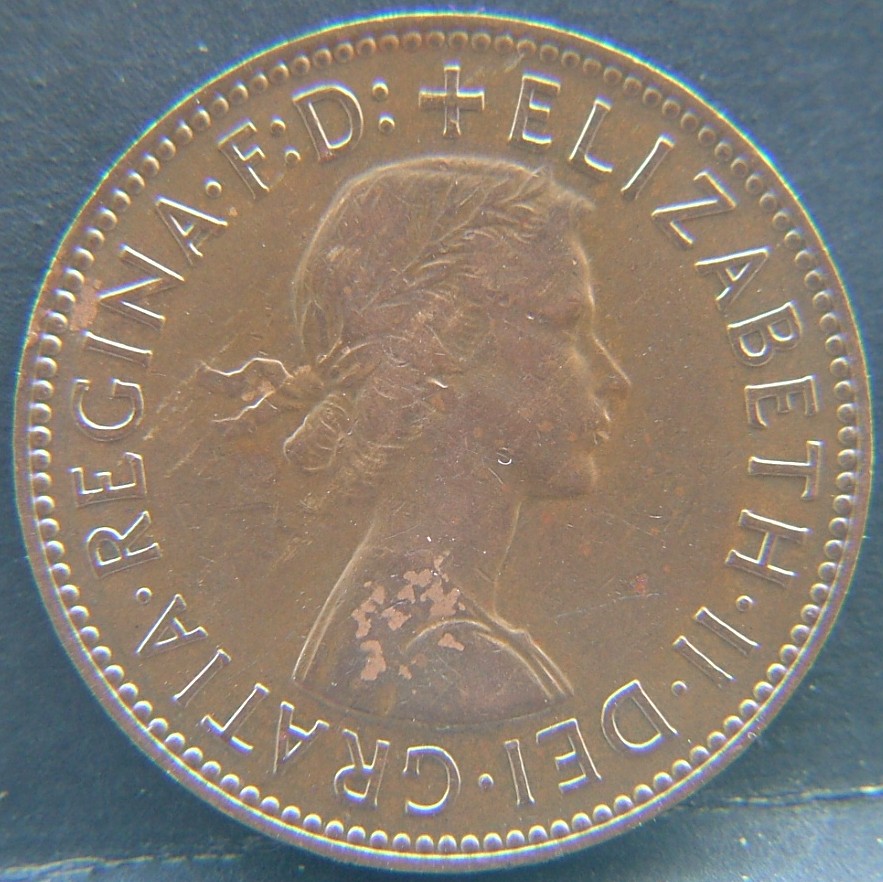 Front side of 🇬🇧 United Kingdom – Monarchs and Milestones Half Penny 1959 coin