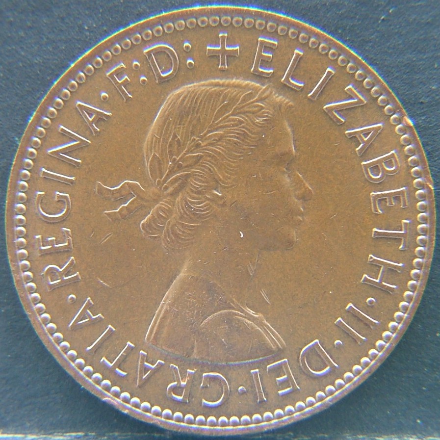 Front side of 🇬🇧 United Kingdom – Monarchs and Milestones Half Penny 1959 coin