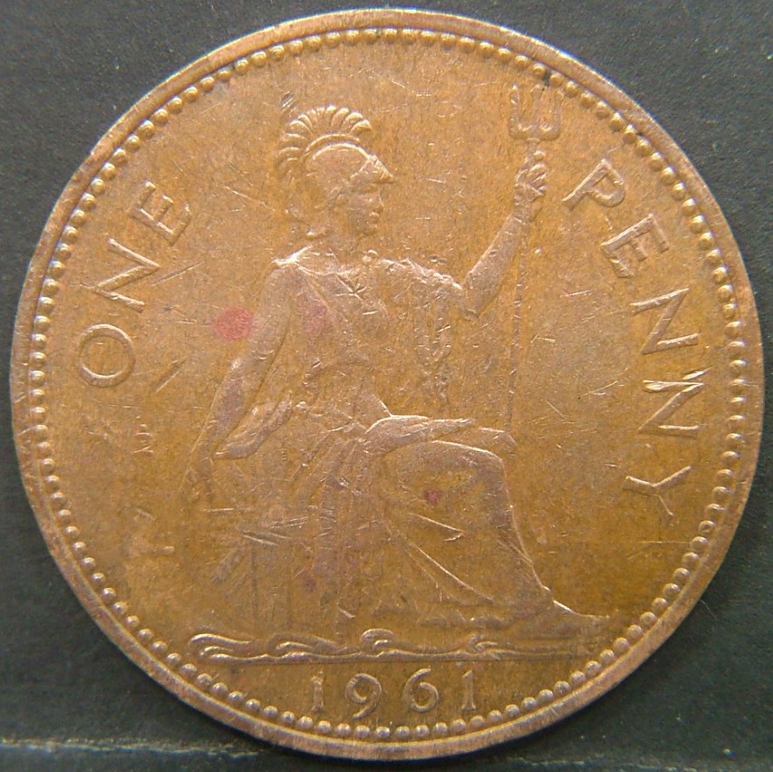 Back side of 🇬🇧 United Kingdom – Monarchs and Milestones 1 Penny  1961 object