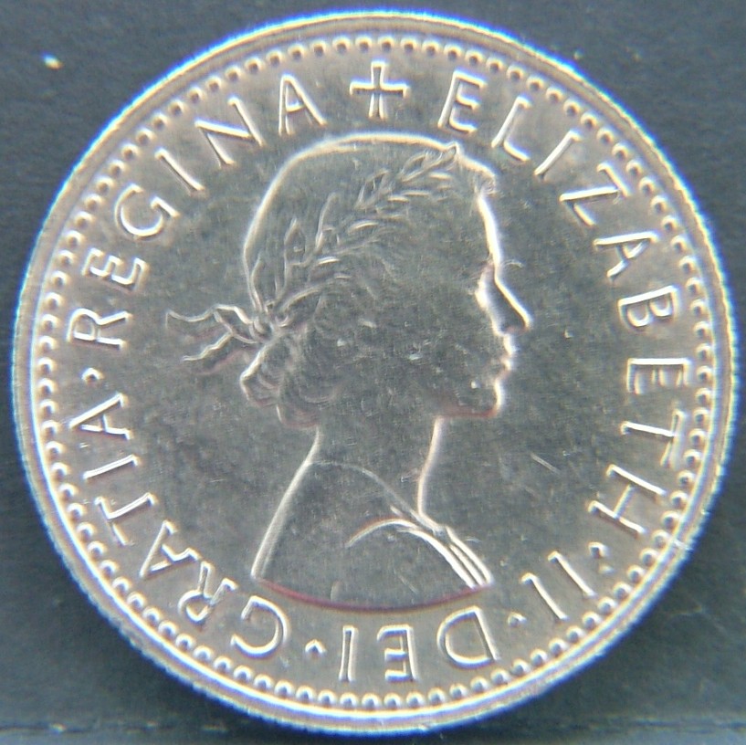 Front side of Great Britain 6 Pence 1965 coin