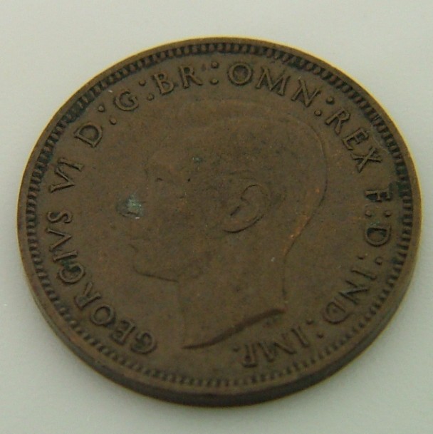 Back side of Great Britain 1 Farthing 1941 coin