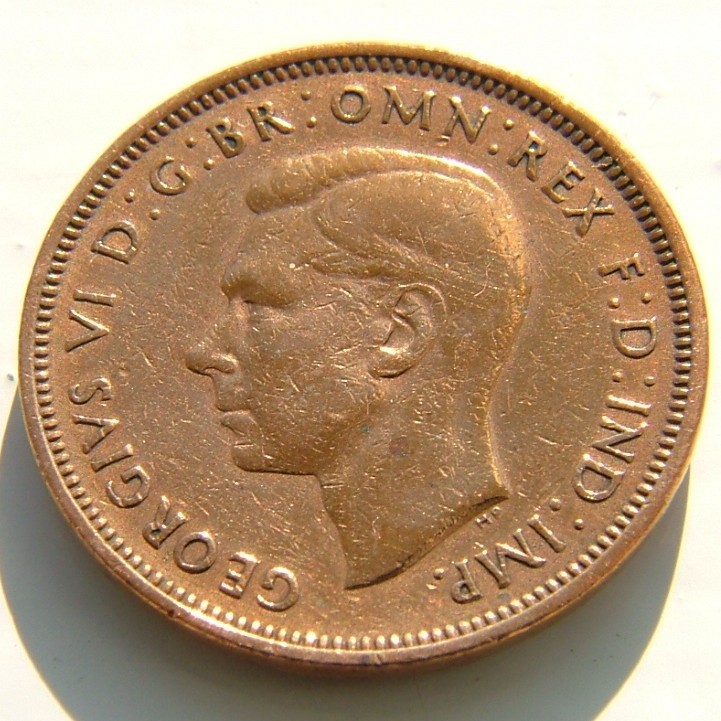 Front side of Great Britain Half Penny 1943 coin